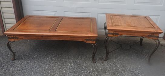 Sturdy Wood and Iron Rustic Coffee Table and End Table Set