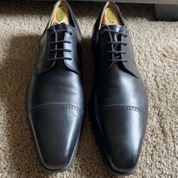 Black Magnanni Lace Up Oxford Cap Toe Leather Dress Shoes