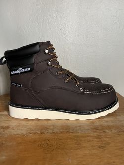 GOOD YEAR Mens Size 10 M Trade Wedge 6" Moc Steel Toe Work Brown Boots