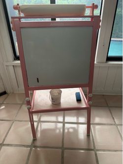 Kids 2-in-1 Double-Sided Wooden Art Easel with Paper Roll - Pink -
