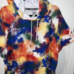 Reebok Multicolor Shortsleeve Tie Dye Kangaroo Pocket Pullover Hoodie XL