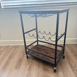 Bar cart with wine glass and bottle racks