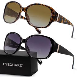 EYEGUARD 2 Pack Reading Bifocal, Sunglasses for Women Oversized Sun Readers UV400 Protection Outdoor Reading Glasses 2.5 x 
