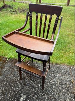 Vintage original baby high chair; walnut