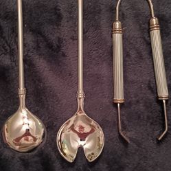 NEW AILVER TONGS AND 2 SILVER SERVING SPOONS 
