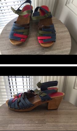 Red Blue Green and Brown clogs