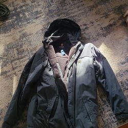 Chaps Mens Lined Outdoor Jacket Hidden Hood Wind Flap Full Zip Pockets Size Medium