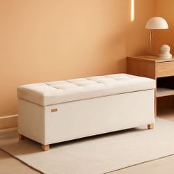 Storage Ottoman Bench, Folding Storage Chest, 15 x 43.3 x 15.7 Inches, Foot Rest Stool, 30 Gal. (112 L), Velvet Surface, for Bedroom, Entryway, Living
