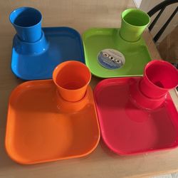 Plastic Plate & Cup Set Of 4 - Stackable New