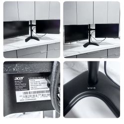  For sale: 2 Acer V227Q bip 21.5” Full HD (1920 x 1080) IPS monitors with dual mounts. 	•	Ports: DisplayPort, HDMI, & VGA 	•	Condition: Grade A 	•	Cor