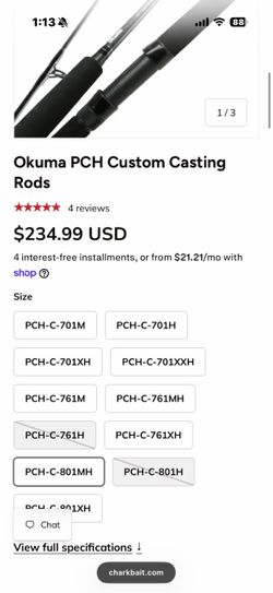 Okuma PCH Custom Casting Rods PCH-C-801H