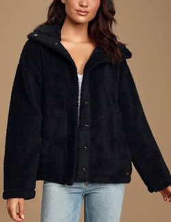 Billabong Sherpa Women Faux Fur Jacket Teddy Bear Snap Button Warm N Cozy Medium Black NWT