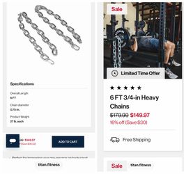 Heavy Duty Powerlifting / CrossFit Chains Set – 2 Chains – $60 FIRM