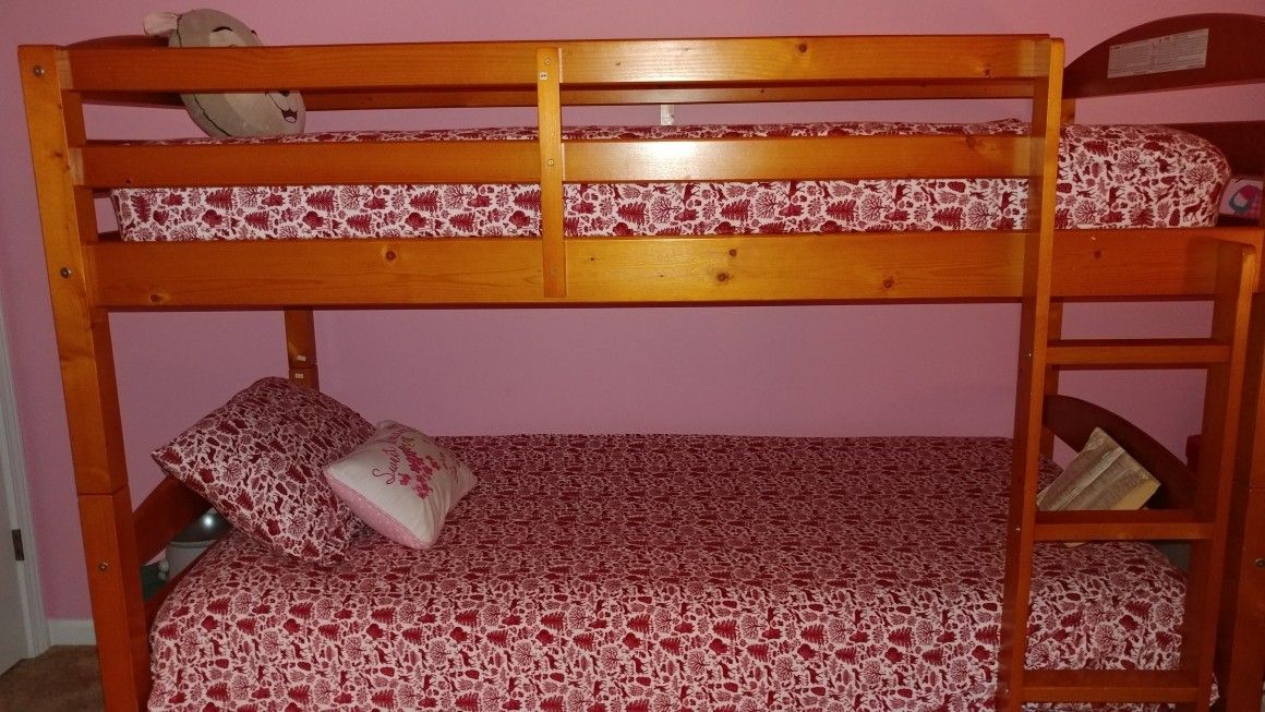 Twin Over Twin Solid Wood Bunk Bed With Mattresses
