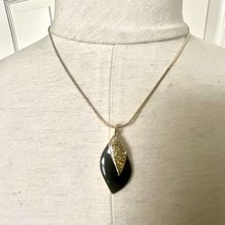 Black Enamel Oblong Pendant Necklace 
