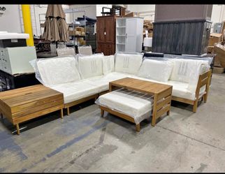 Assembled New 8-Piece Outdoor Patio Acacia Wood Modular Sectional Sofa Set with Storage Coffee Table