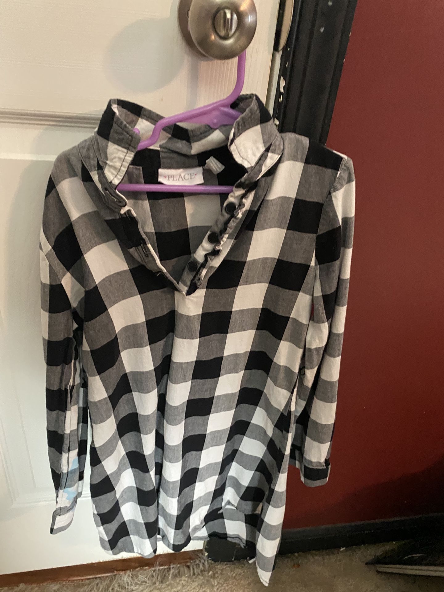 Girls Long Sleeves Shirt Black And White Checkered Dress 
