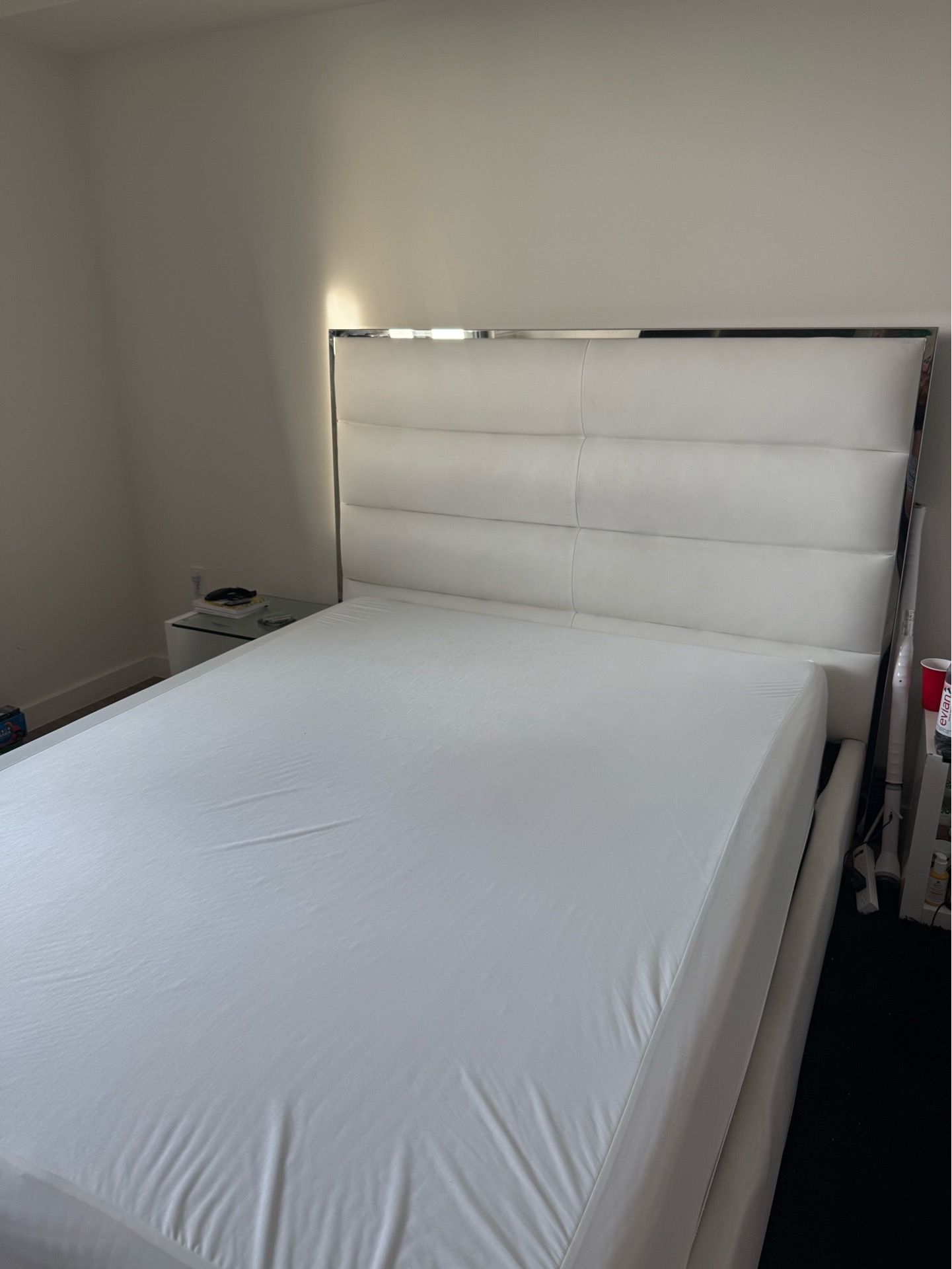 Modern White Upholstered Platform Bed + Mattress