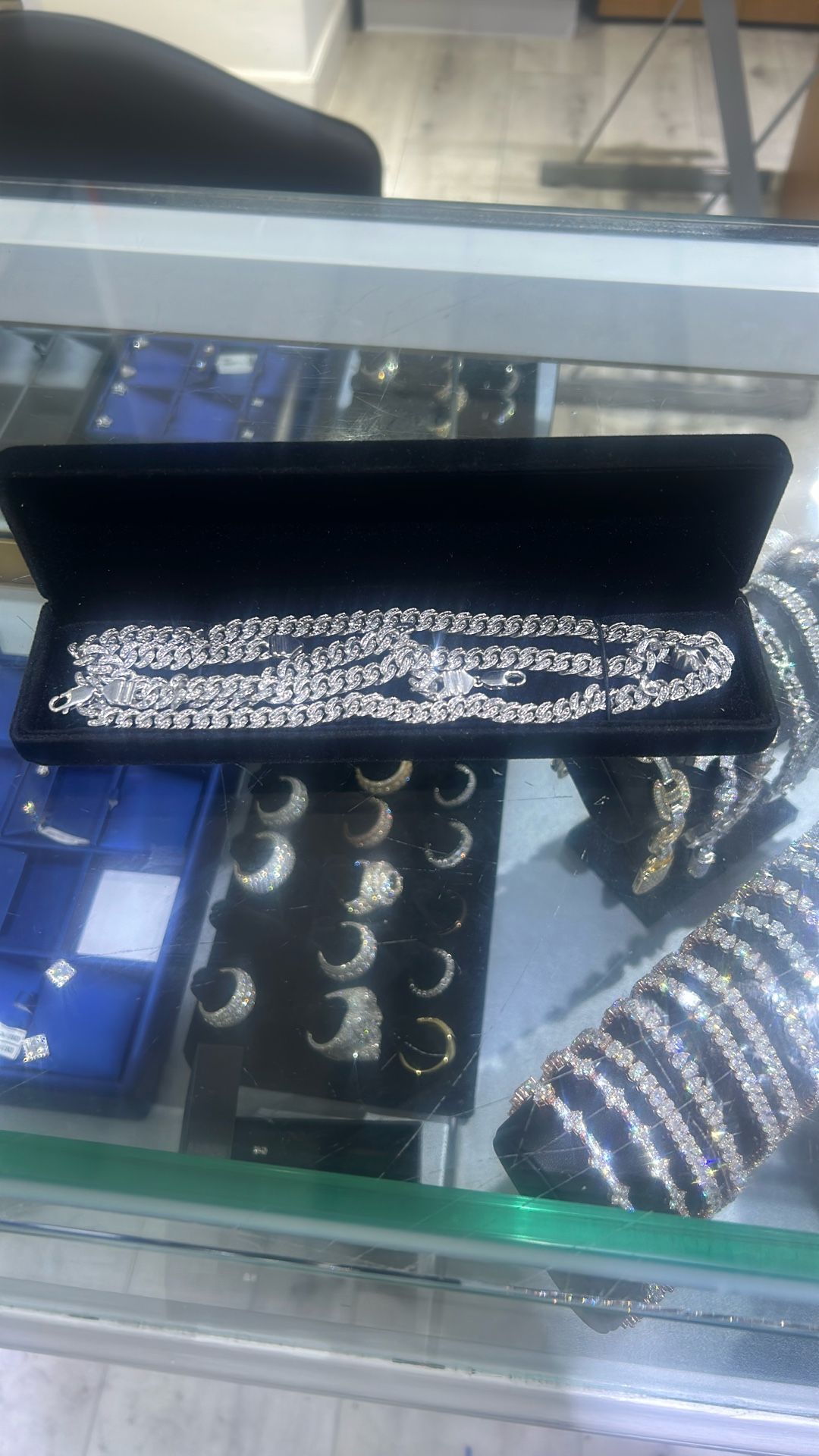 Silver Cuban Link And Matching Bracelet