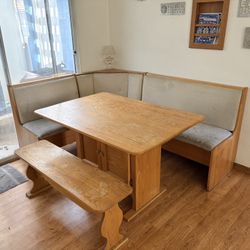 Rectangular Table, Bench, Padded Bench Seating, With Storage