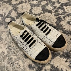 Authentic Chanel Tie Up Espadrilles Women Shoes Size 38