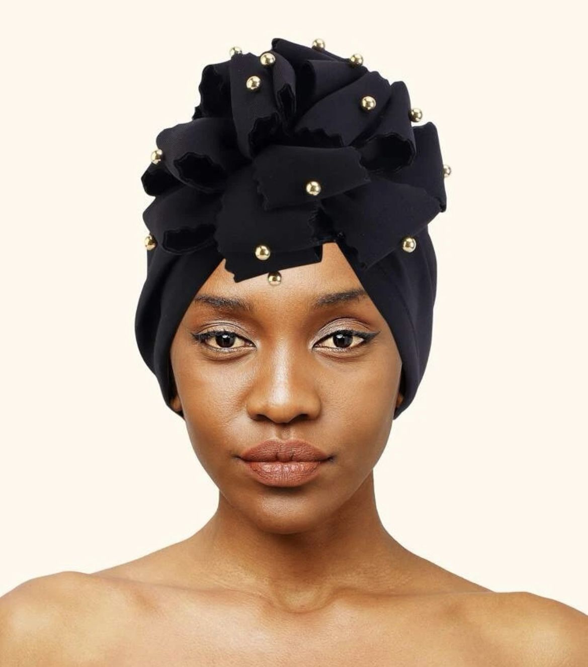 Flower & Bead Head Turban Black Color 