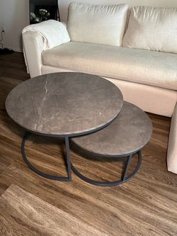 Set of 2 Round Nesting Coffee Tables – Gray Marble