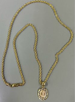 10K Gold 18” Rope Chain with 14K Tri Color Gold Religious Charm - 4.6gr