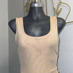 Nude Colored Rhinestone Mesh Bodysuit