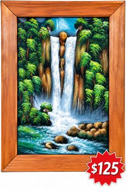 Framed Waterfall Landscape Painting