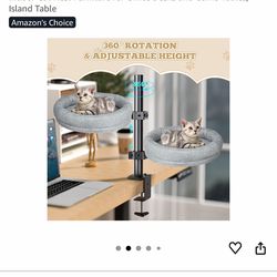 Cuipingoo Cat Desk Bed - 360° Rotating & Adjustable, Supports 40 lbs, Soft Faux Fur with Dual-Sided Reversible Mat, Modern Indoor Cat Nest Furniture f