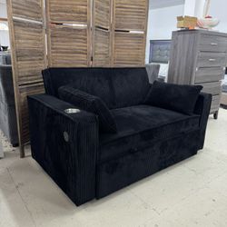 Sofa Sleeper Pullout Bed Corduroy Black With Charging 