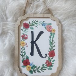 Hanging Wooden Sign with the letter K