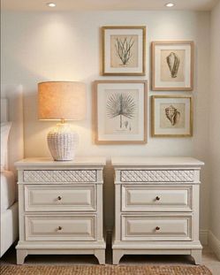 Pair Warm White Wood Nightstands - Bedside Tables