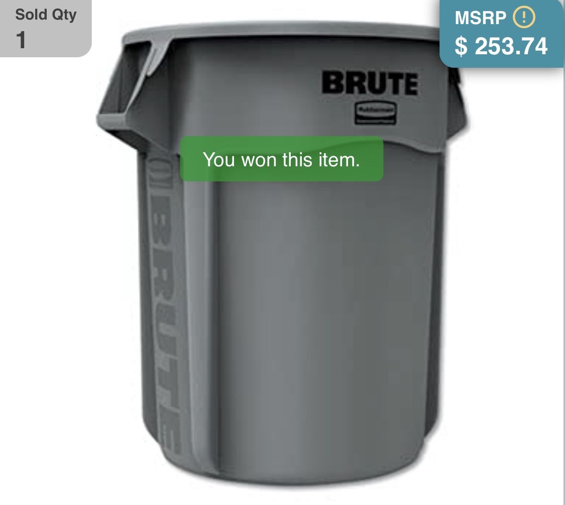 Brute Round Containers, Rubbermaid - Each MSRP: $253.74 Model: RCP265500GY Additional Info: Appears Ne