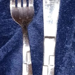 Vintage Stainless China Checkered Knife & Fork And Silver Fork & Spoon, 1 Gibson Stainless Silver Spoon, Stainless Oneida Diner Knife...