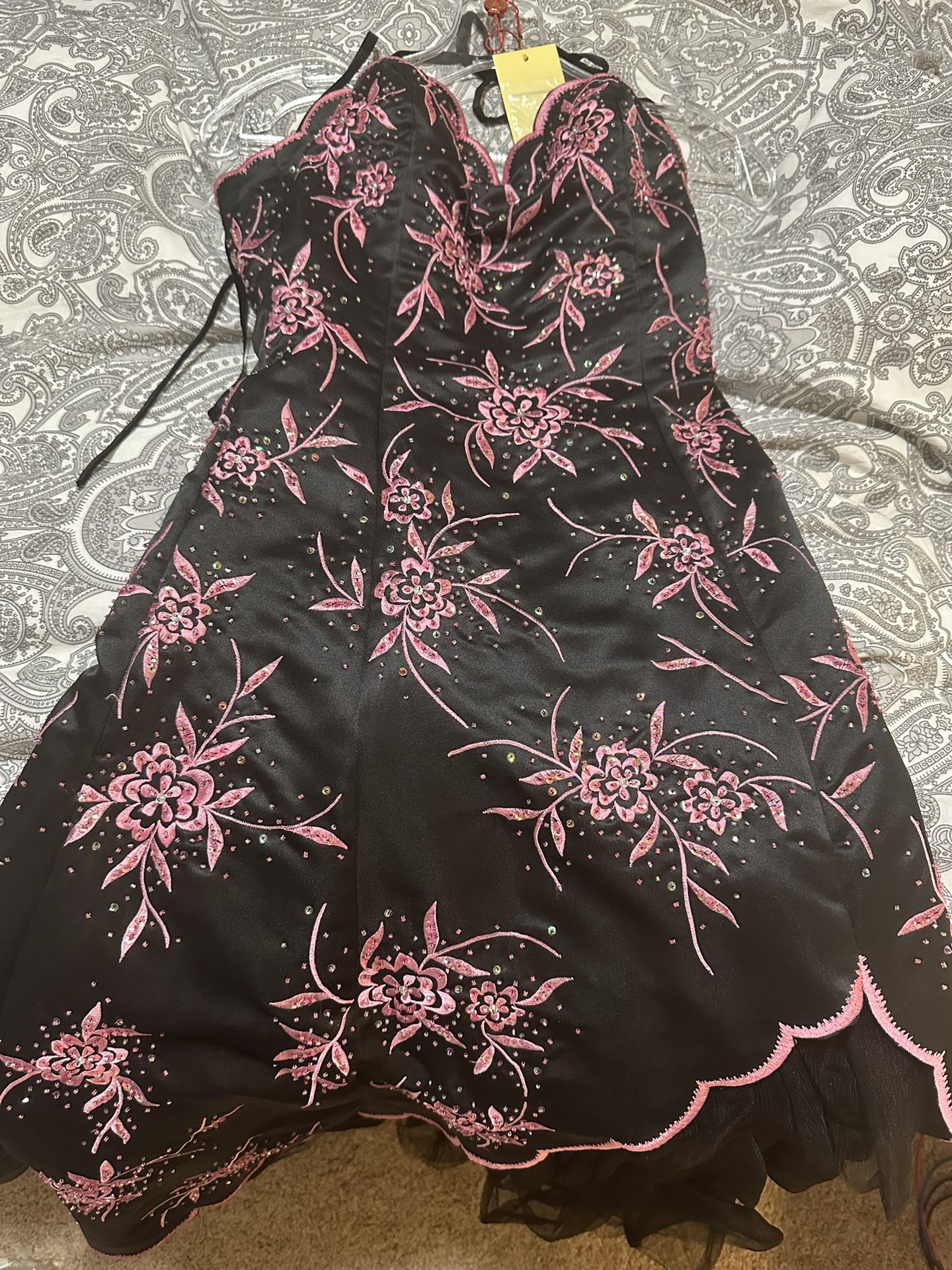 Black/Pink Beaded Prom Dress