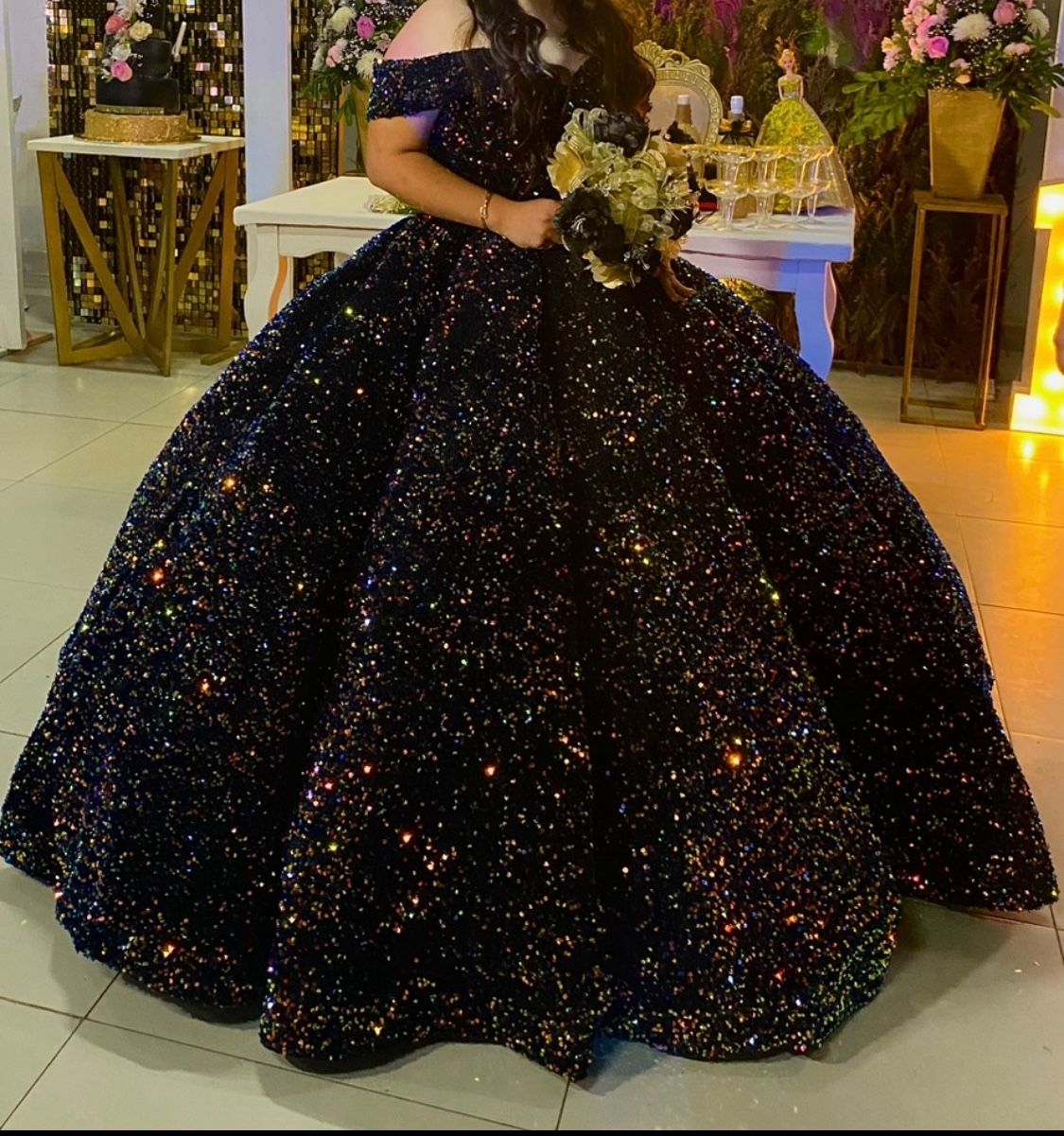 Black Sequin QuinceaƱera Dress