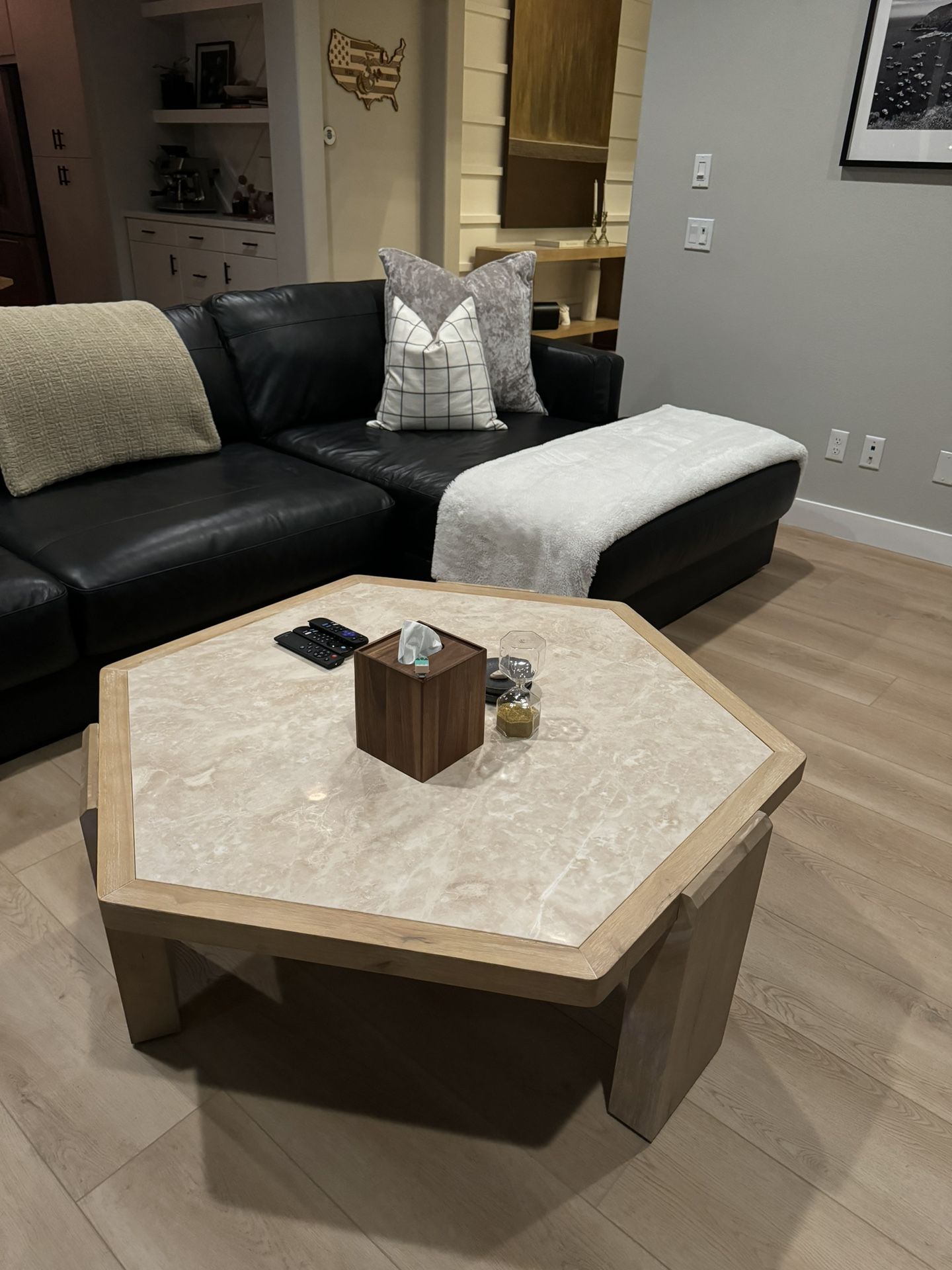 Marble Top & Wood Base Coffee Table