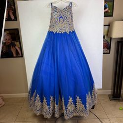 Dancing Queen Royal Blue & Gold Ball Gown Size 2XL
