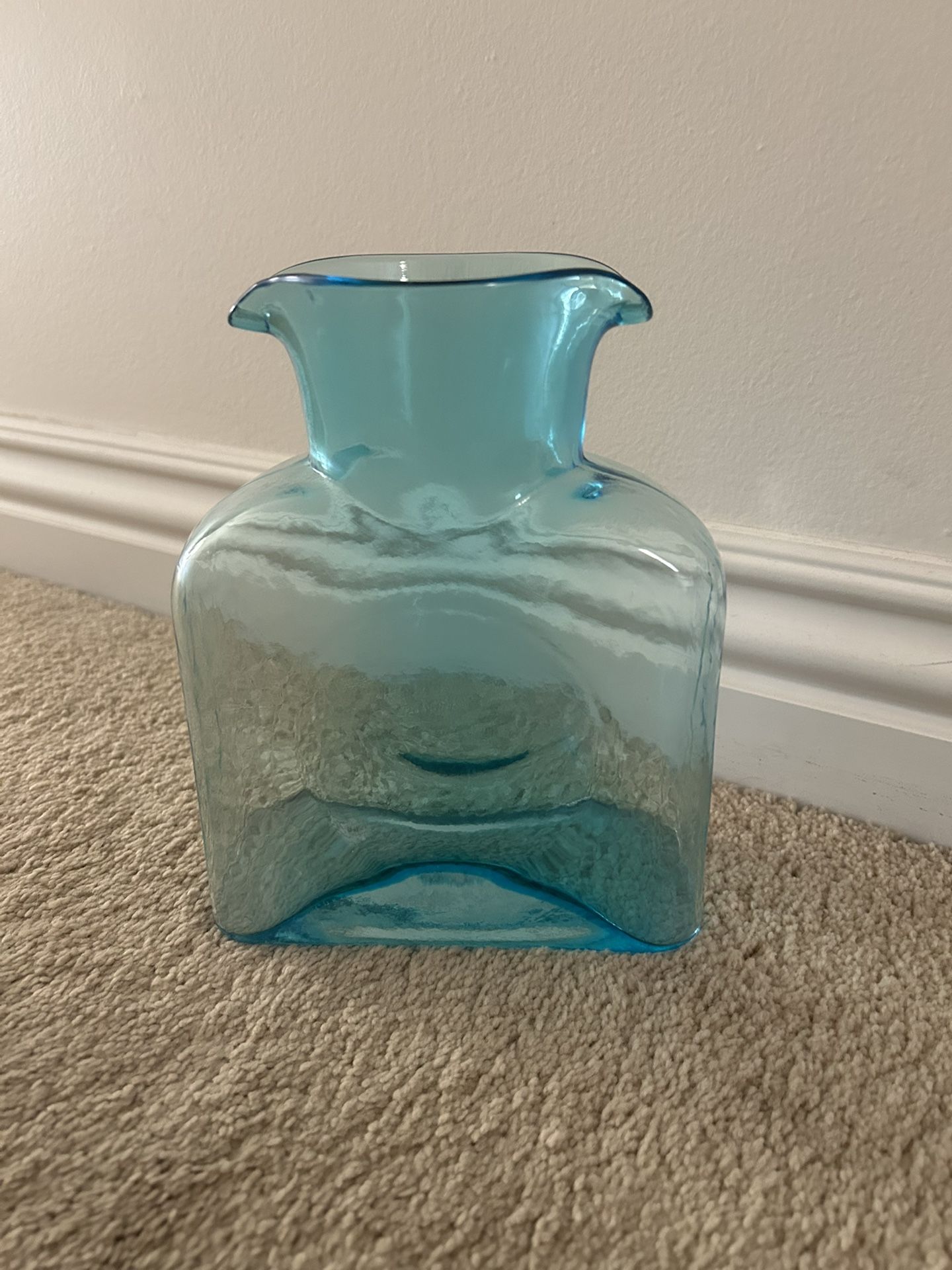 Blenko Glass Large Water Bottle Carafe Vintage Double Spout Blue