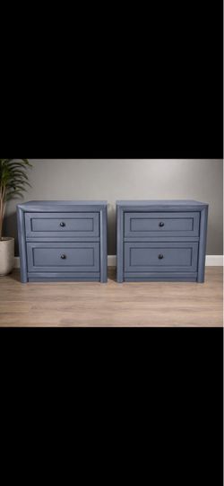 Pair of Blue-Gray 2-Drawer Nightstands