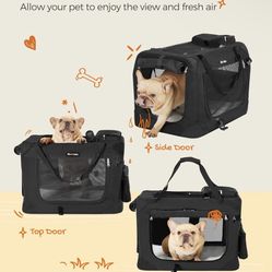 24 Inches Collapsible Soft Dog Crate, Portable Travel Dog Crate for Indoor and Outdoor Use, Dog Carrier Kennel with Safety Zippers