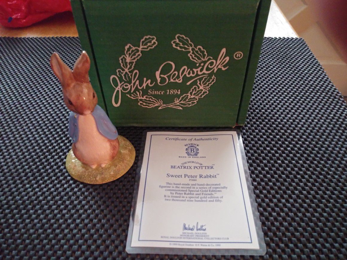 Royal Doulton Beatrix Potter Sweet Peter Rabbit P3888 With COA.. The Special Gold Edition. Like New In The Box. All Sales Final.