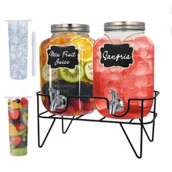 2 Gallon Glass Drink Dispenser Set