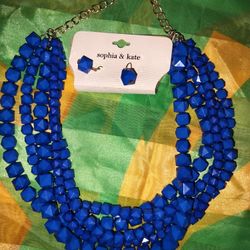 NWT Sofia And Kate Matching Blue Beaded 5 stranded Necklace And Earring Set 