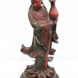 lacquer wood Guanyin, French mount to make a lamp