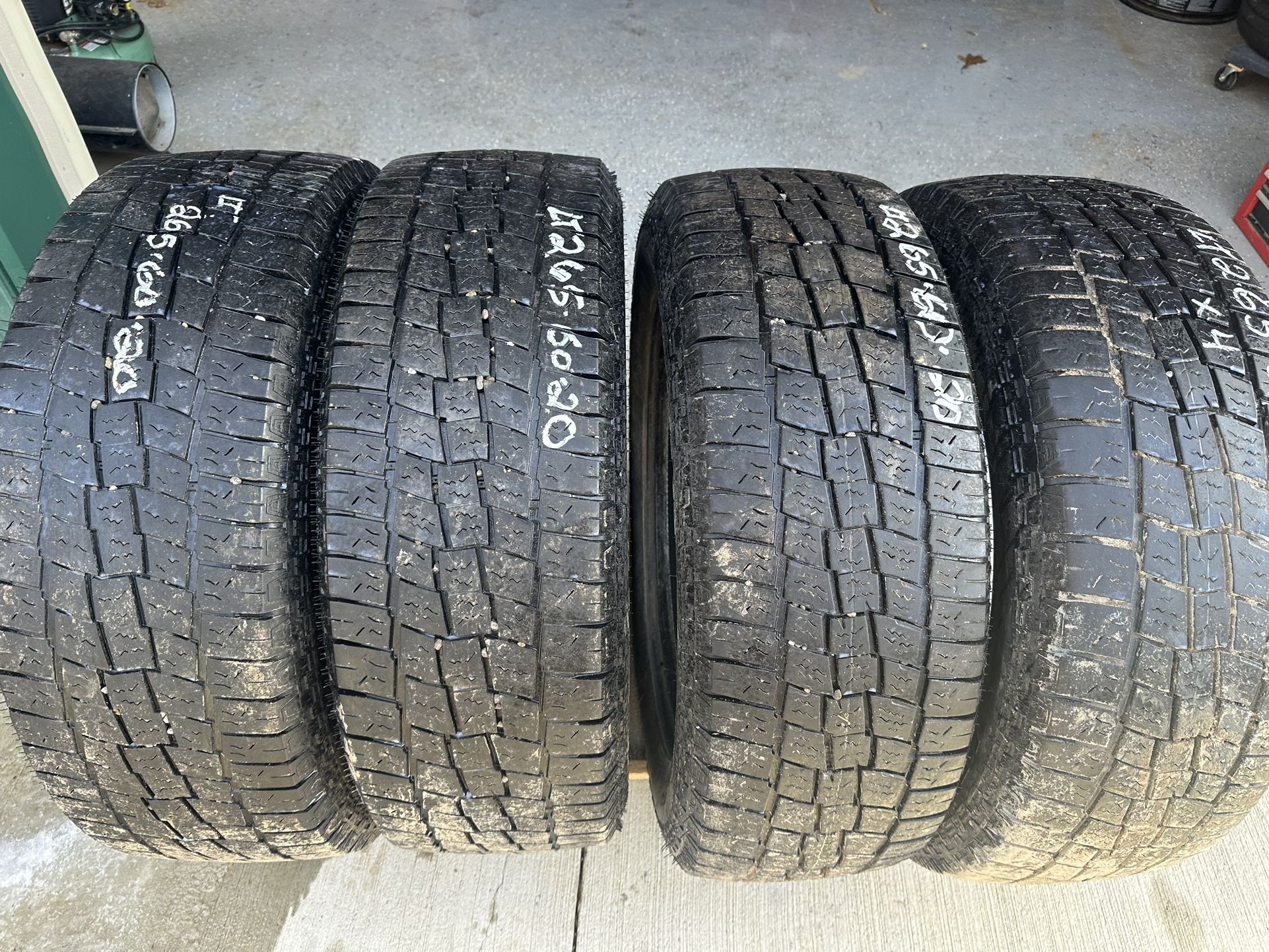 SET OF 4 LEXANI TERRAIN BEAST AT LT265/60R20 10PL ONLY $300 RETAILS NEW FOR $784