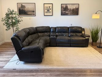 6 piece  Charcoal gray Leather electric recliner sectional couch delivery available