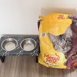 Cat Food And Stainless Steel Cat Bowls